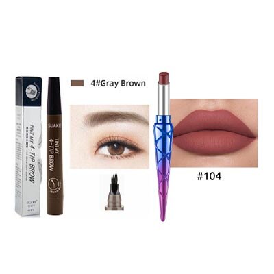 2 stk øjenbrynspen vandtæt fire-klø øjenbryn nuance makeup fire farver øjenbryn blyant brun sort: 04-104