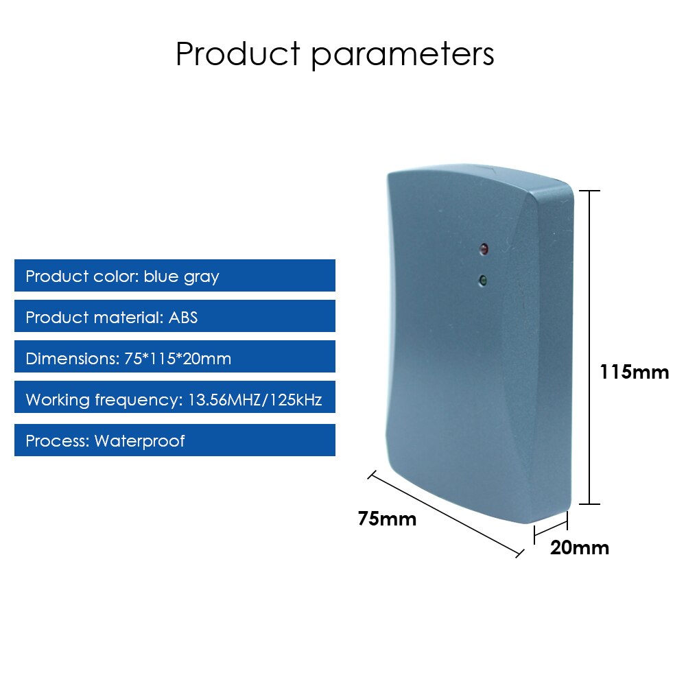 125KHZ waterproof outdoor and indoor using Access Control MF RFID card Reader ABS Building outdoor 13.56MHz Reader
