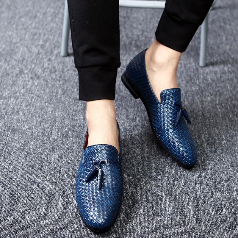 Primavera y otoño zapatos trenzados para Hombre Zapatos de borla británica solo Comercio exterior zapatos de cuero de mayor tamaño: Azul / 47