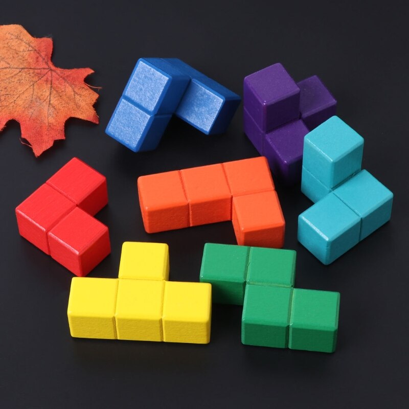 Tetris Magic Cube Multi-color 3D Houten Puzzel Educatief Brain Teaser Spel JUN5-B