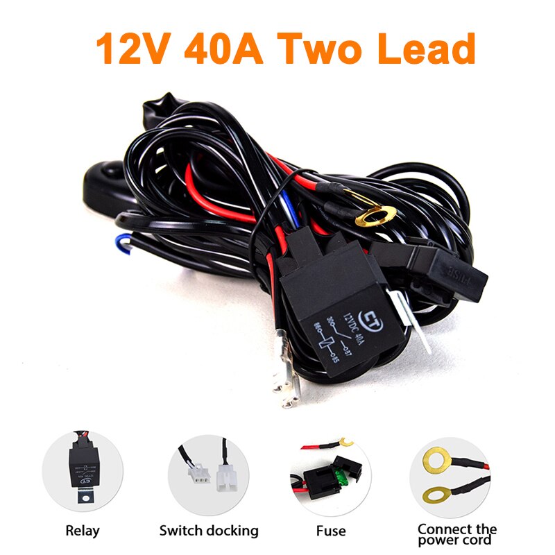 Willpower Car LED Light Bar Wire 3M 12V 40A Relay Fuse Wiring Harness Relay Loom Cable Kit for Auto Driving Offroad Work Lamp: 12V 2 Lead