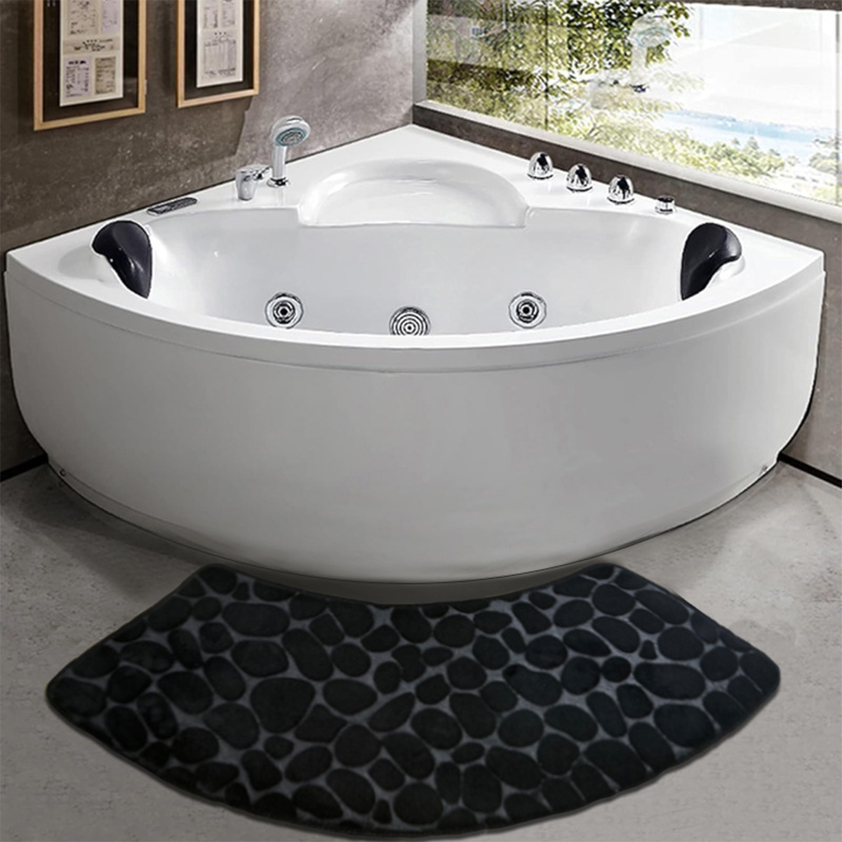 Curved bathroom mat thickened shower room absorbent door mat toilet bathroom non-slip mat dirt-resistant entrance mat