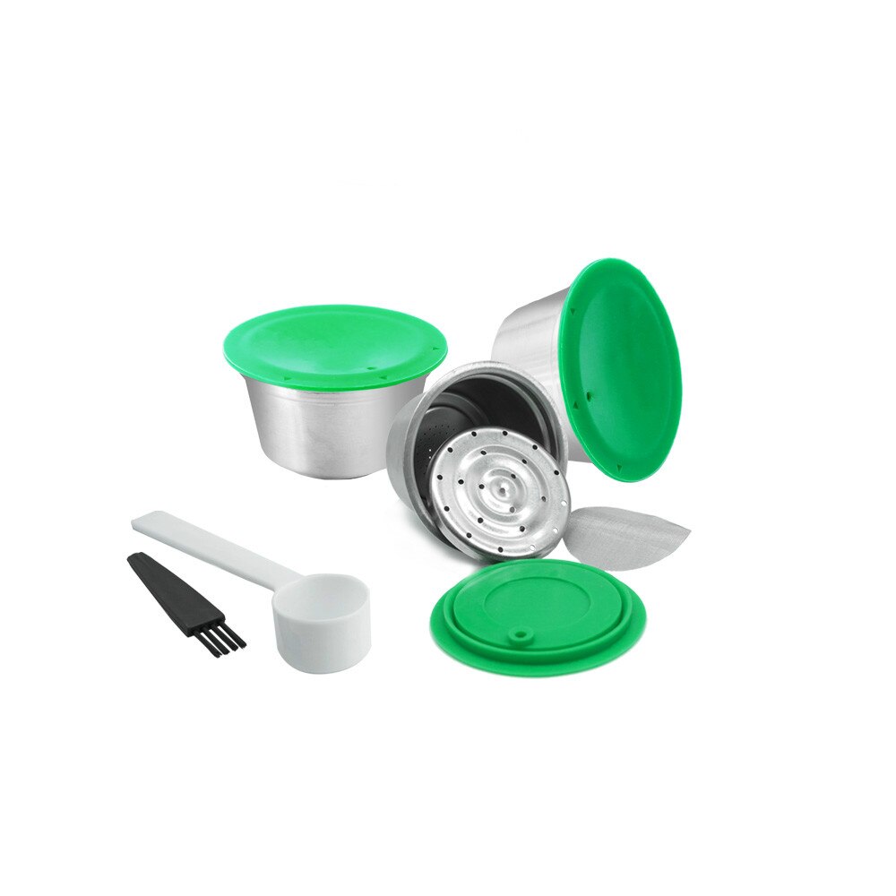 Wiederverwendbare Kaffee Kapsel Filter Tasse Edelstahl Metall Kapsel für Nescafe Dolce Gusto Nachfüllbare Kappen Löffel Pinsel Filter: 3Stck rostfrei Stahl