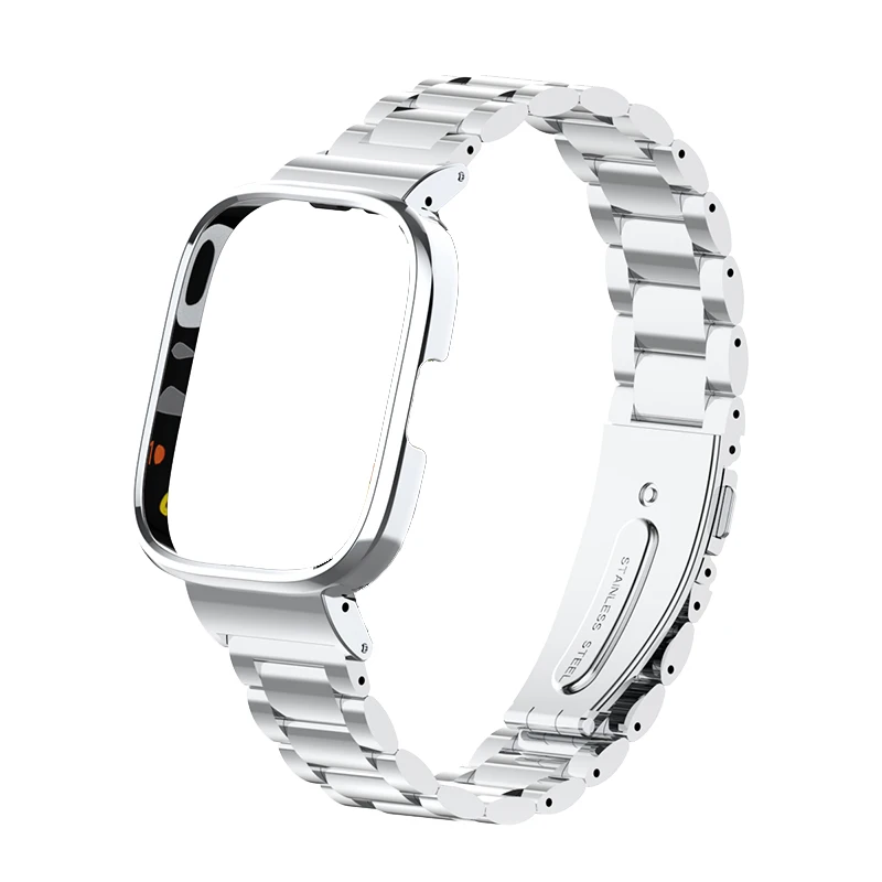 Magnetic loop+Case protector For Redmi Watch 2 Lite Metal bracelet for Xiaomi Watch Lite Strap Redmi Watch 3 Active Band Cover: XXXL / Pink Green