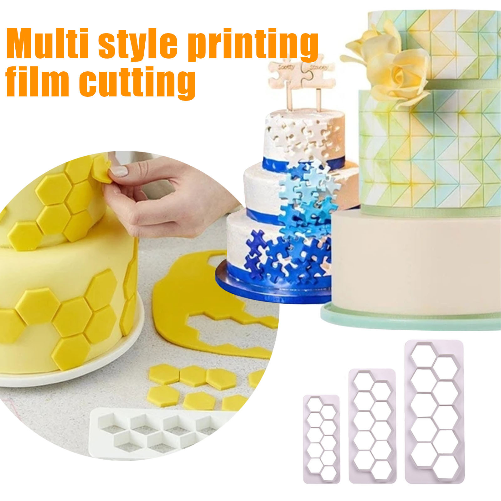 3 Pcs Cookie Cutter Set - Square Cake Fudge Cutter - Geometric Pattern DIY Baking Tools