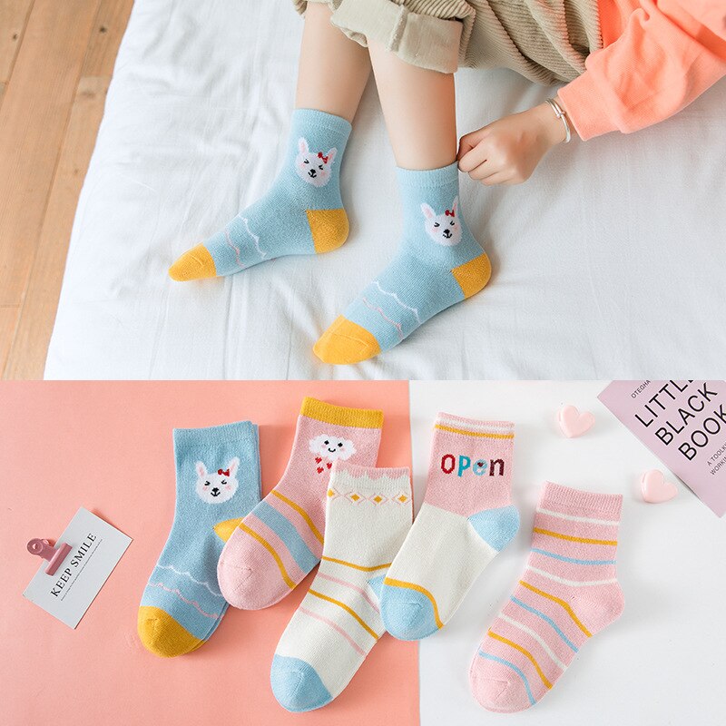 Balleenshiny 5 Paren/partij Kind Sokken Ademend Mesh Katoen Leuke Baby Meisjes Sokken Herfst Winter Kinderen Katoenen Sokken Peuter: 1 / S 1-3years