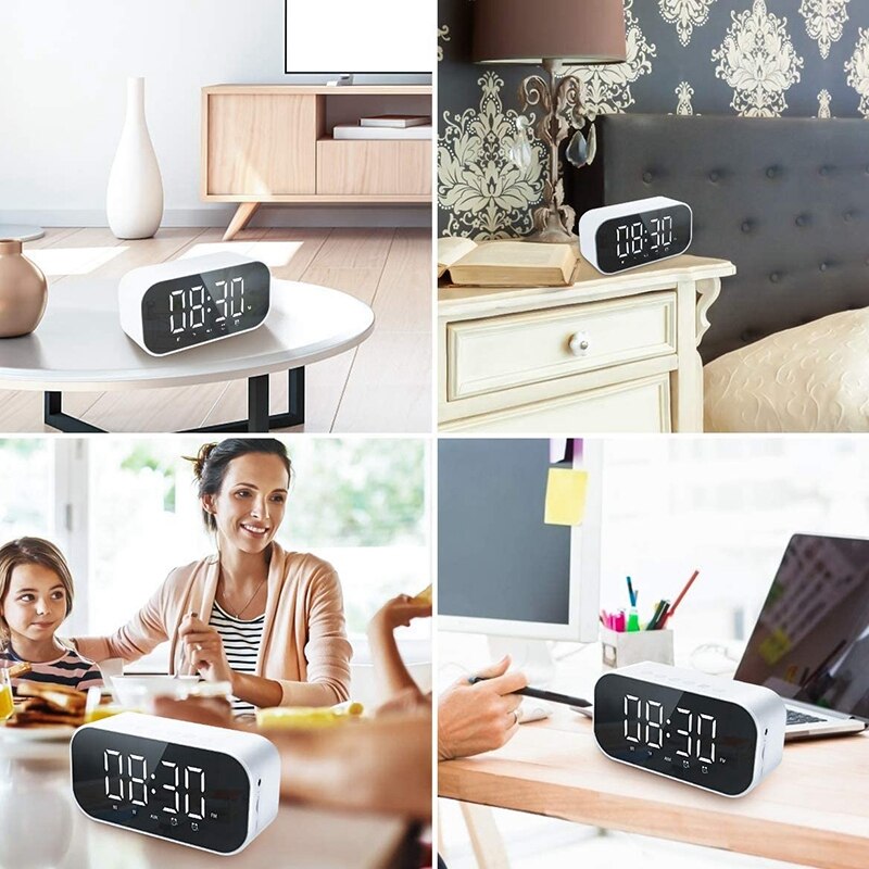 Fashiondigital väckarklocka med bluetooth -högtalare, radioväckarklocka dubbel väckarklocka med snooze, fm -radio (vit)
