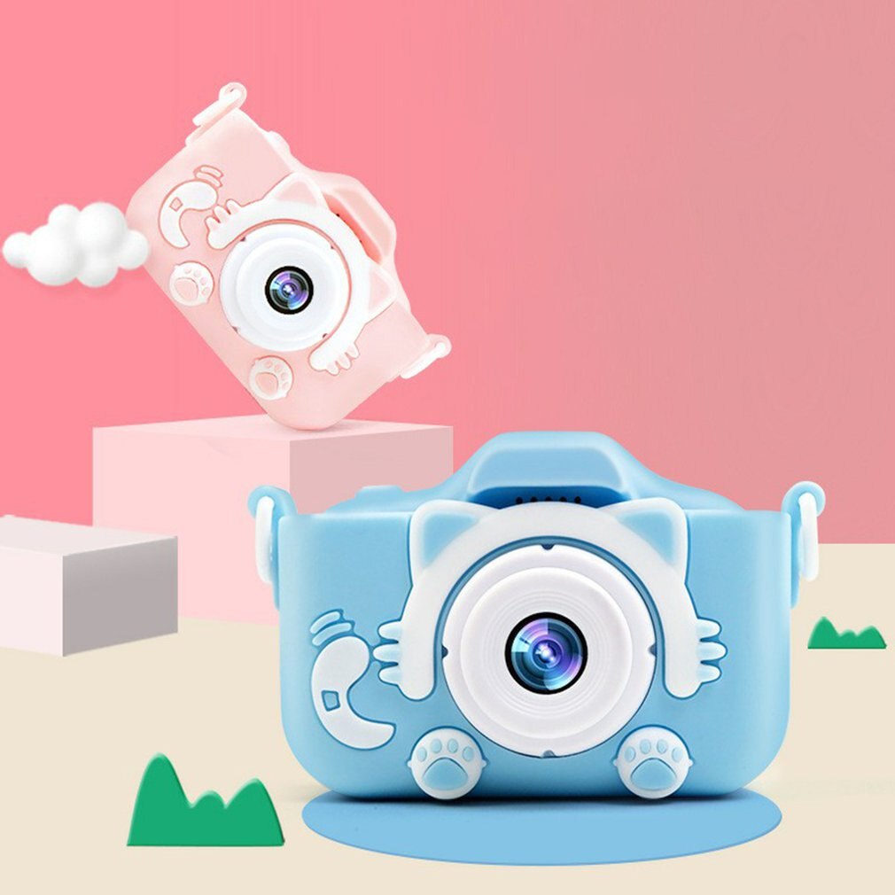 Mini digitale camera cartoon schattige camera speelgoed kinderen verjaardag peuter speelgoed geheugenkaart camera met siliconen hoes