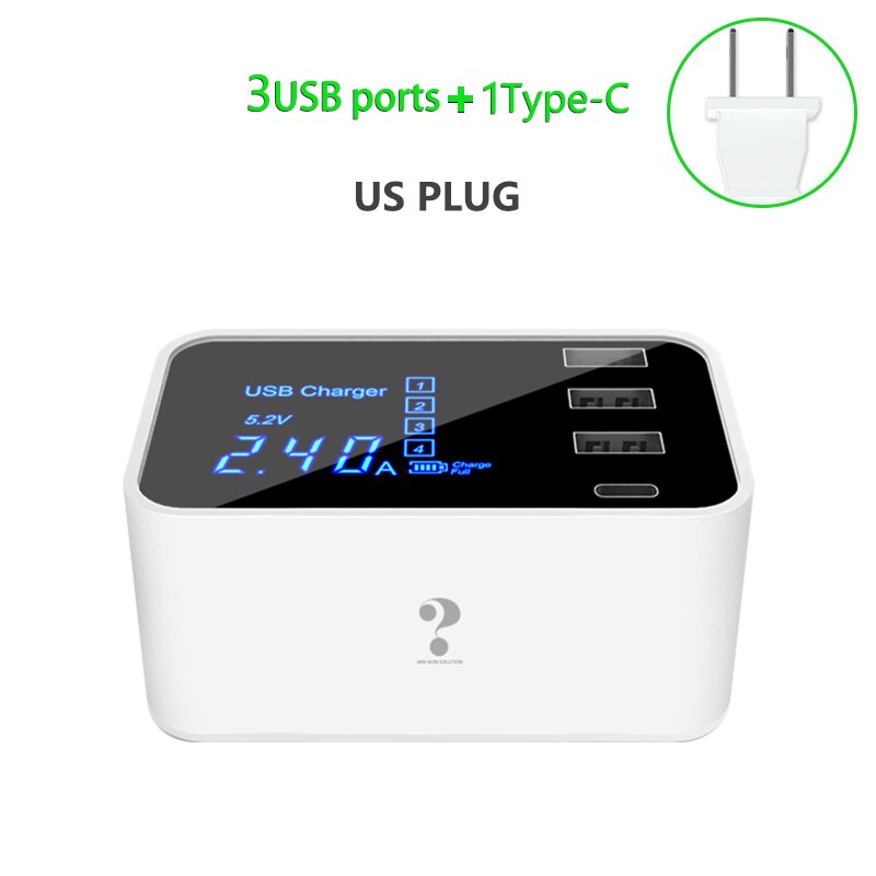 Quick Charge 3.0 Led Display Usb Oplader Voor Android Iphone Adapter Telefoon Tablet Fast Charger: US 3USB 1Type C
