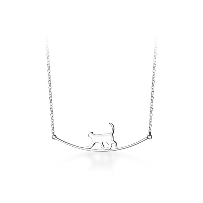 Moda Walking Cat ciondolo collana animale clavicola catena collane per le donne Gilrs gattino curvo gioielli da festa regalo femminile: Silver Plated