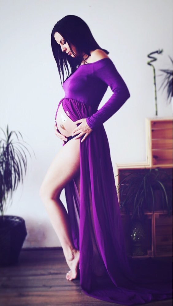 Fotografia vestido de mulher roupas de inverno grávida gravidez vestido de veludo vestidos mujer verano 2017 gestante vestido de maternidad: ROXO / L as size chart