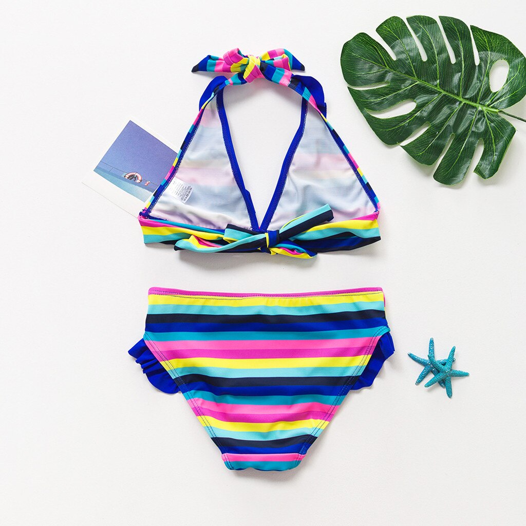 Baby Clothes Swimsuit Teen Kids Girls Rainbow Striped Two-pieces Swimwear Swimsuit Bikini Outfit Summer Cartoon Print Bimba