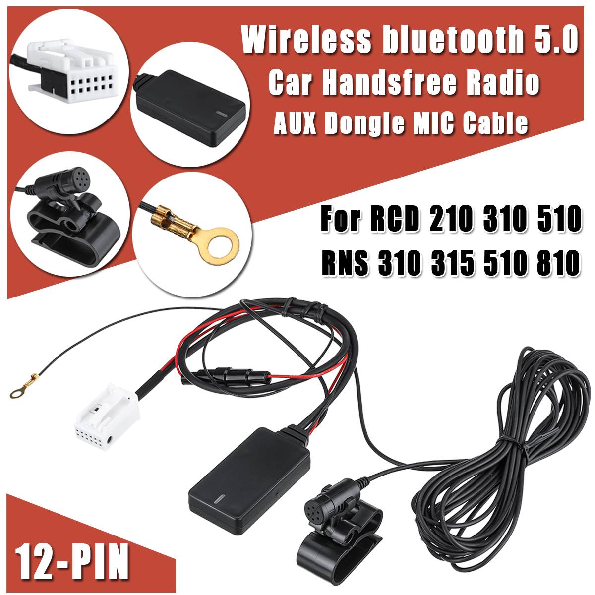 Radio con bluetooth 210 para coche, accesorio de manos libres con 12 Pines, AUX, Dongle, MIC, para VW, Skoda, RCD, 310, 510, 310, RNS, 315, 510, 810, 5,0