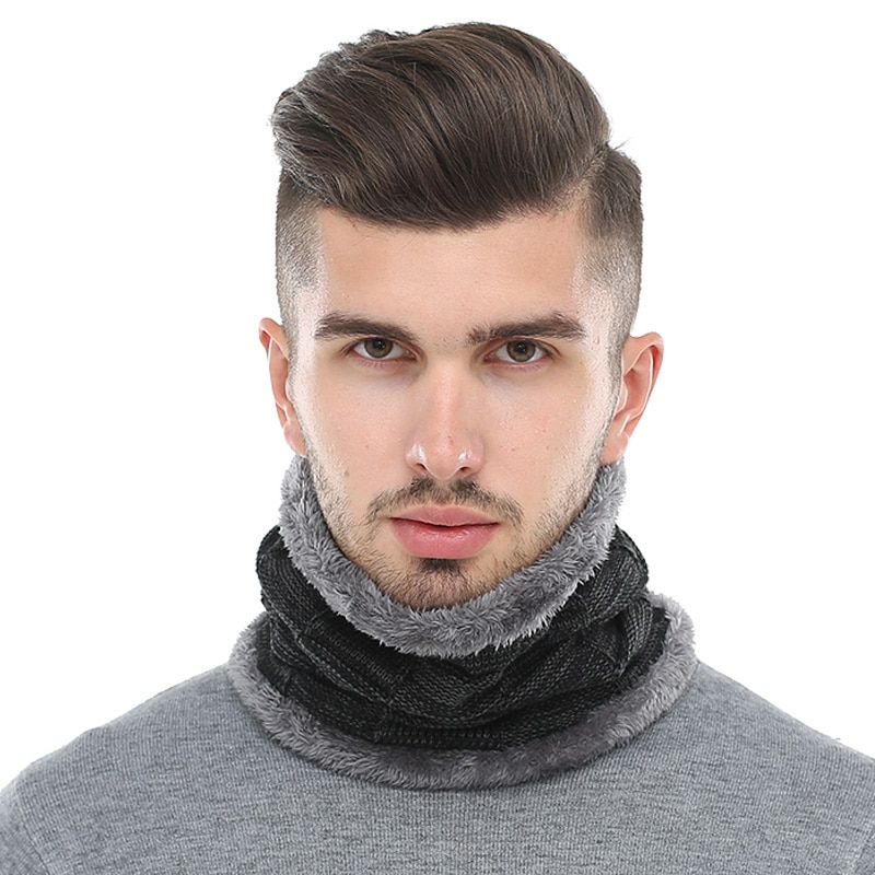 AETRUE Winter Men Scarf Ring Winter Scarves For Men Women Warp Thick Collar Neck Snood Shawl Plaid Warm Fur Soft Male Scarves