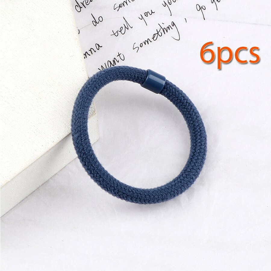 Juego de 6 unids/set de gomas elásticas para el pelo para niña y mujer, coleteros de nailon de Color sólido, accesorios para el cabello, adornos: Blue