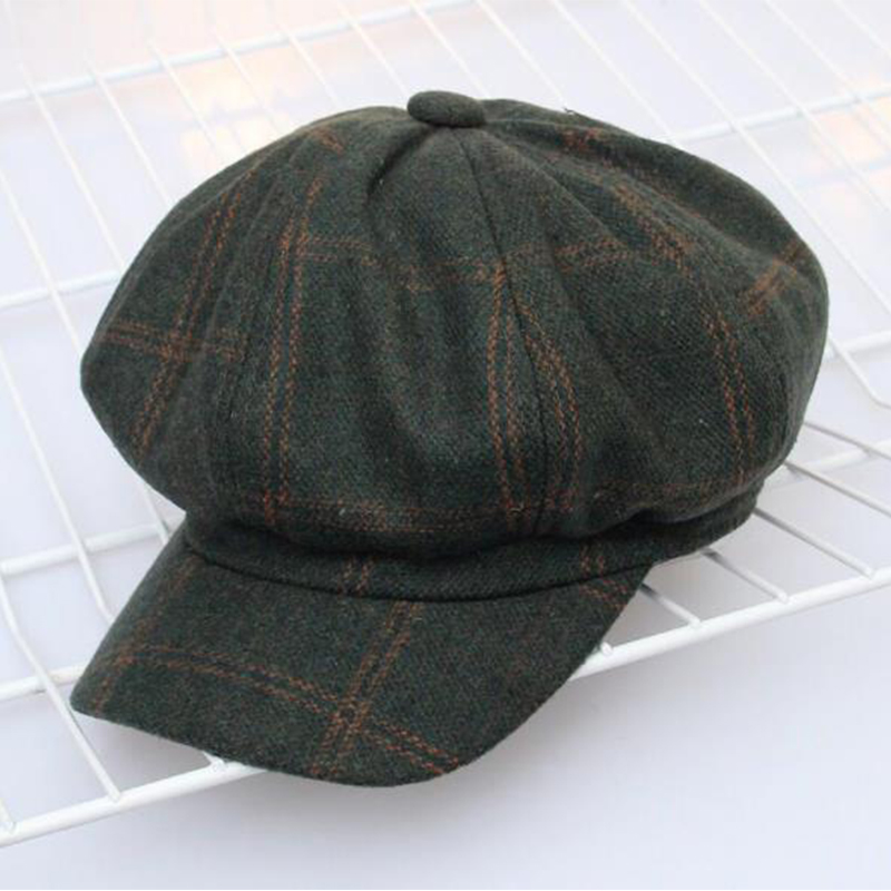 Quiosco gorra mujer Otoño Invierno octogonal gorras artista pintor sombreros para hombres y mujeres boina de cuadros gorra Casual: Dark Green