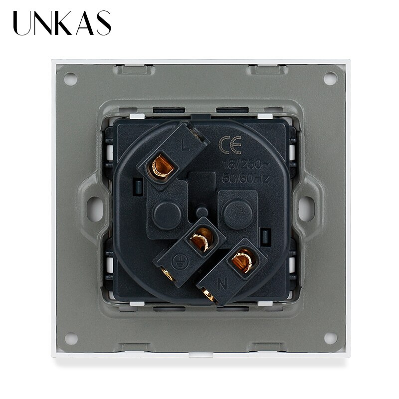UNKAS Russia Spain EU Standard 16A Wall Socket Dual USB Charge Port Tempered Crystal Glass Panel Black White Grey Outlet