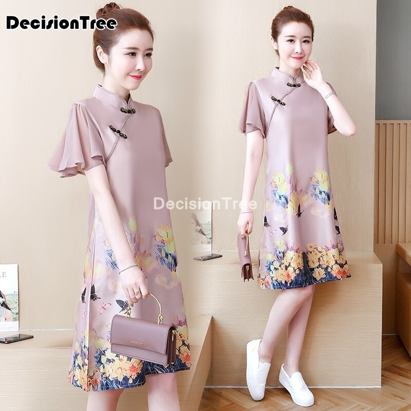 Vestido chino cheongsam qipao, vestido tradicional chino clásico para mujer, vestido de manga corta novedad