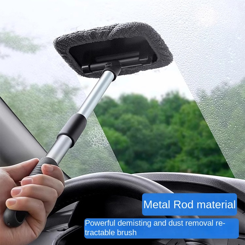 Kit de cepillo limpiador de ventanas de coche, herramienta de limpieza de parabrisas de microfibra, limpiaparabrisas de lavado de vidrio Interior de coche, almohadilla de tela reutilizable con mango largo
