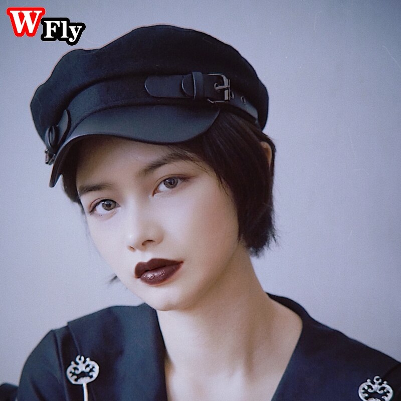 Gorro gótico japonés para hombre y mujer, Boina Punk de cuero con hebilla decorativa, sombrero gótico de Lolita, Cosplay, sombreros oscuros hechos a mano, gorras de vendedor de periódicos