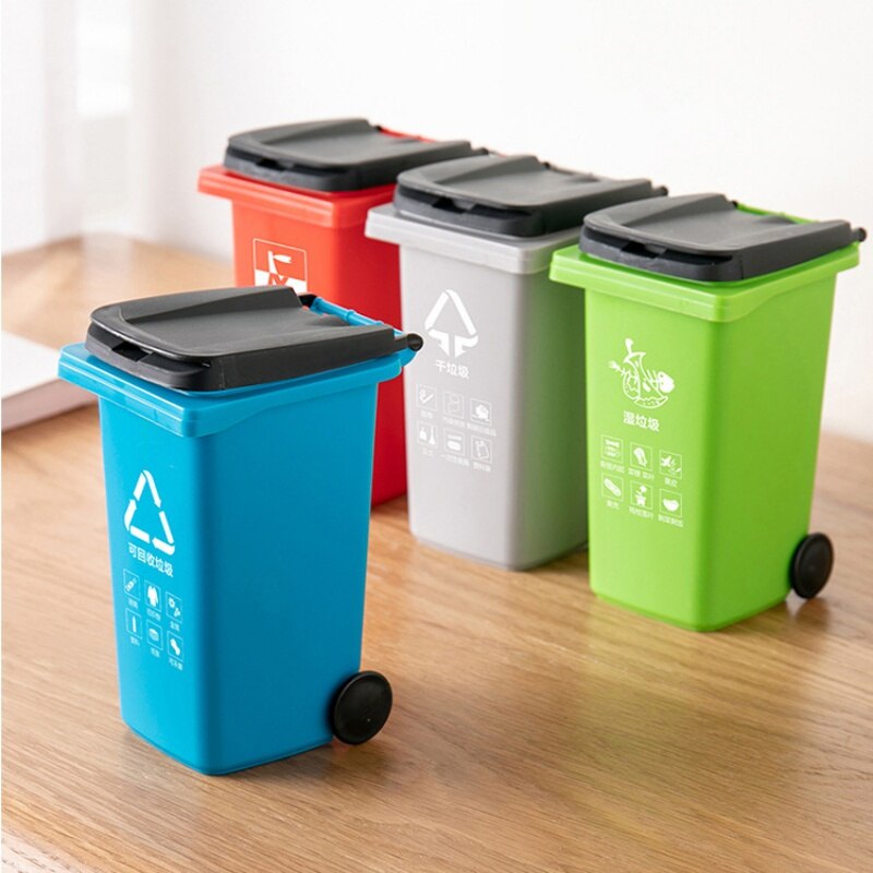 Mini Desktop Trash Household Cute Mini Trash Can Wet And Dry Classification Trash Basket Save Space Home Office Storage 4 Colors