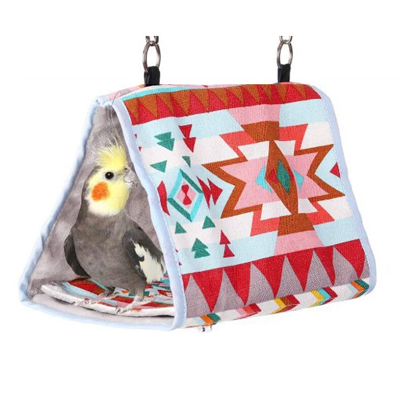 Nido de Pájaro para acurrir, refugio para loros, cálido triángulo de dibujos animados, tipo colgante, cama de felpa, accesorios para jaulas de pájaros, suministros para aves: polygon / L