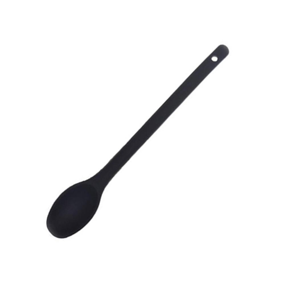 2 Pcs Spoon Long Handle Black Red Blue Green Teaspoons Silicone Salad Food Mixing Stirring Kitchen Cooking Tool Tableware: Black