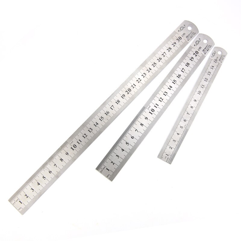 1pcs Straightedge Double Side Scale Metal Ruler Stainless Steel Woodworking Drawing Measuring Tools 0-15/25/30mm