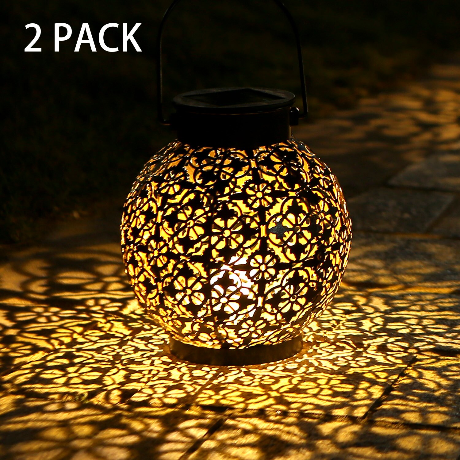 Outdoor solar garden light Hollowed Out Shadow Lantern Hanging Hollow solar powered lamp Waterproof Landscape Solar Lamp Garden