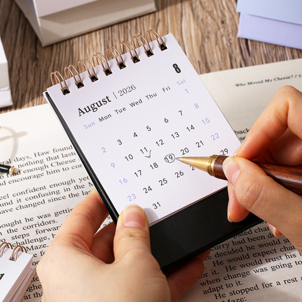 Simple Style English Mini Desk Calendar Desktop Display Portable Calendar Desktop Decoration Handmade Diary Desk Calendar