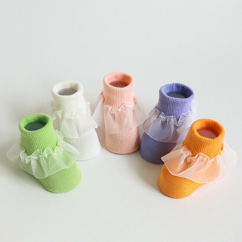 Baumwolle Baby Socken Spitze Prinzessin Socken Baby Mädchen Anti Slip Wärmer Ankle Socken Weiß Rosa Grün Gelb
