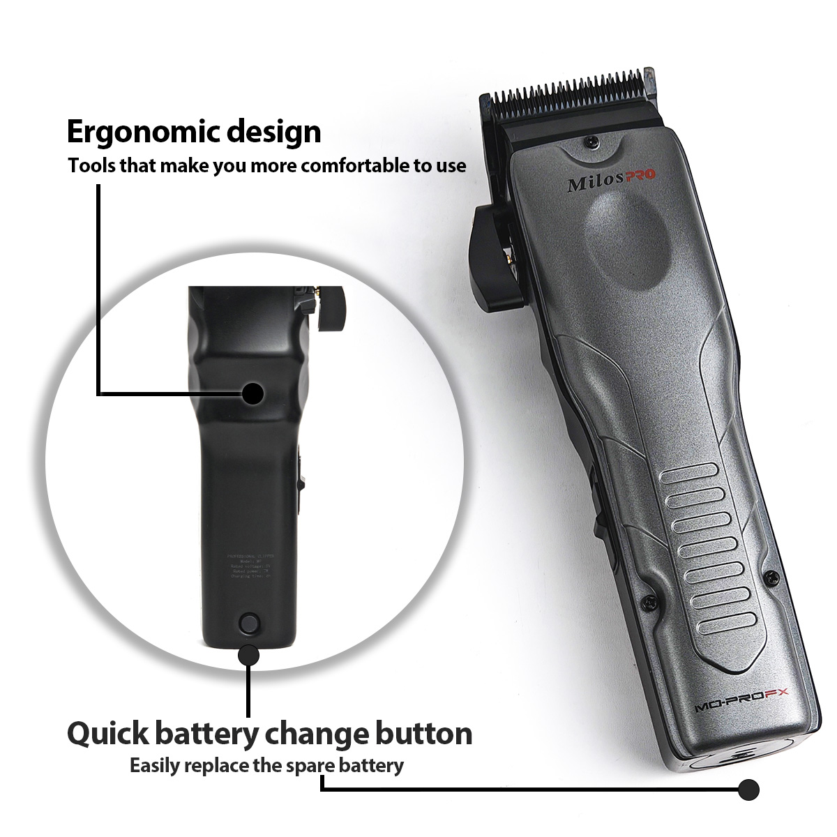Milos PRO Electric Hair Clipper Brushless Motor 6800RPM Two Batteries Are Detachable 5 Adjustable Length DLC Blade