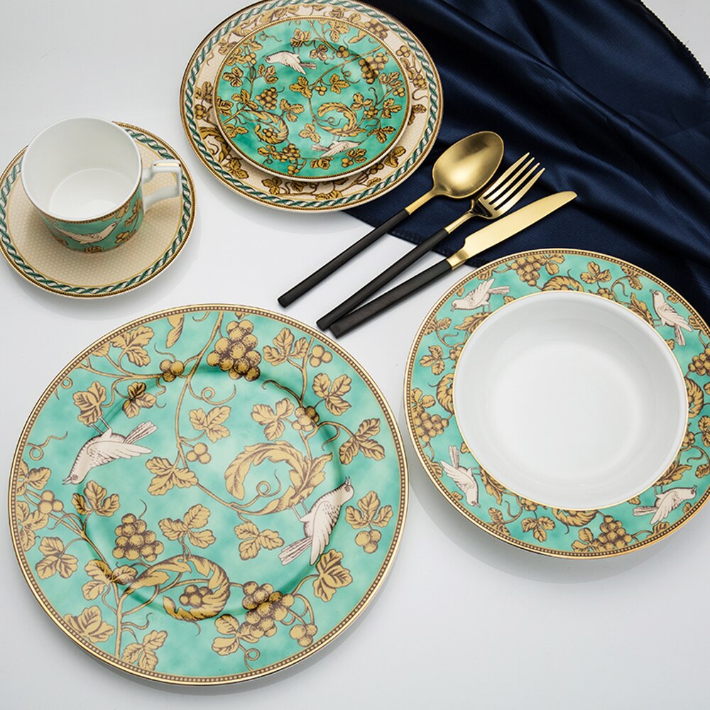 bone china plate Ceramic tableware set steak salad plate Dessert Plate saucer gold bird classic series