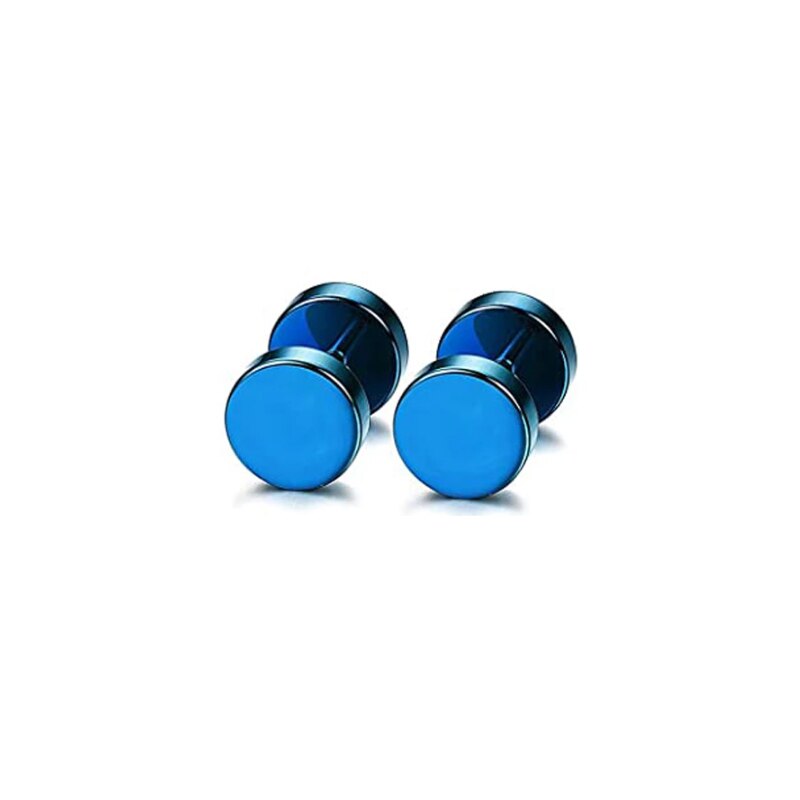 6 Paare Runde Ohrringe einstellen Edelstahl Zucht Ohrringe für Männer und Frauen Ohr Stecker Punk Stil Durchbohrte Schmuck 6MM: Blau-6MM-1Paare