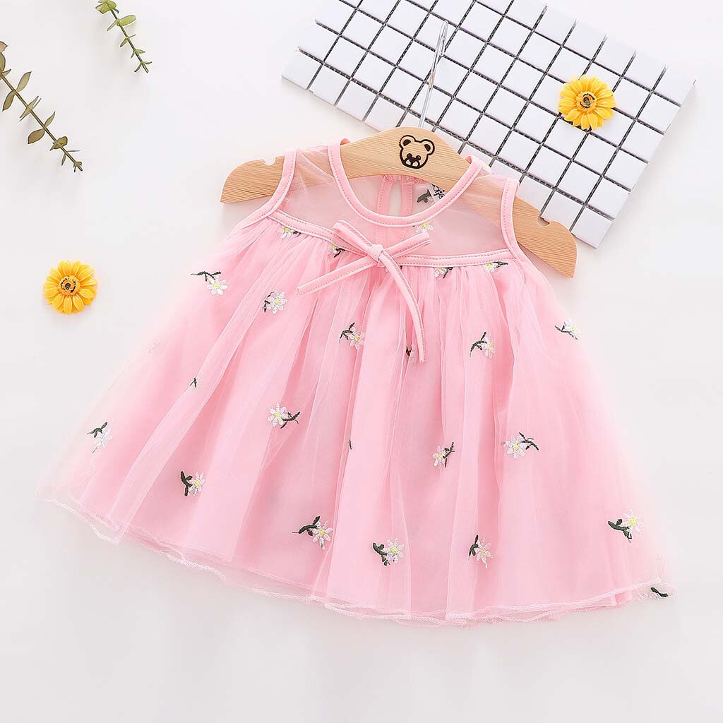 Baby Baby Meisje Mouwloze Borduren Bloem Bloemen Tule Prinses Jurk