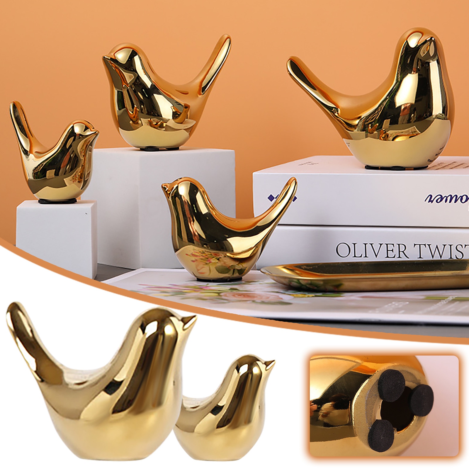 2 Stuks Gold Keramische Vogel Beeldjes Woondecoratie Accessoires Gouden Vogels Cijfers Mode Bruiloft Ornamenten Room Decor