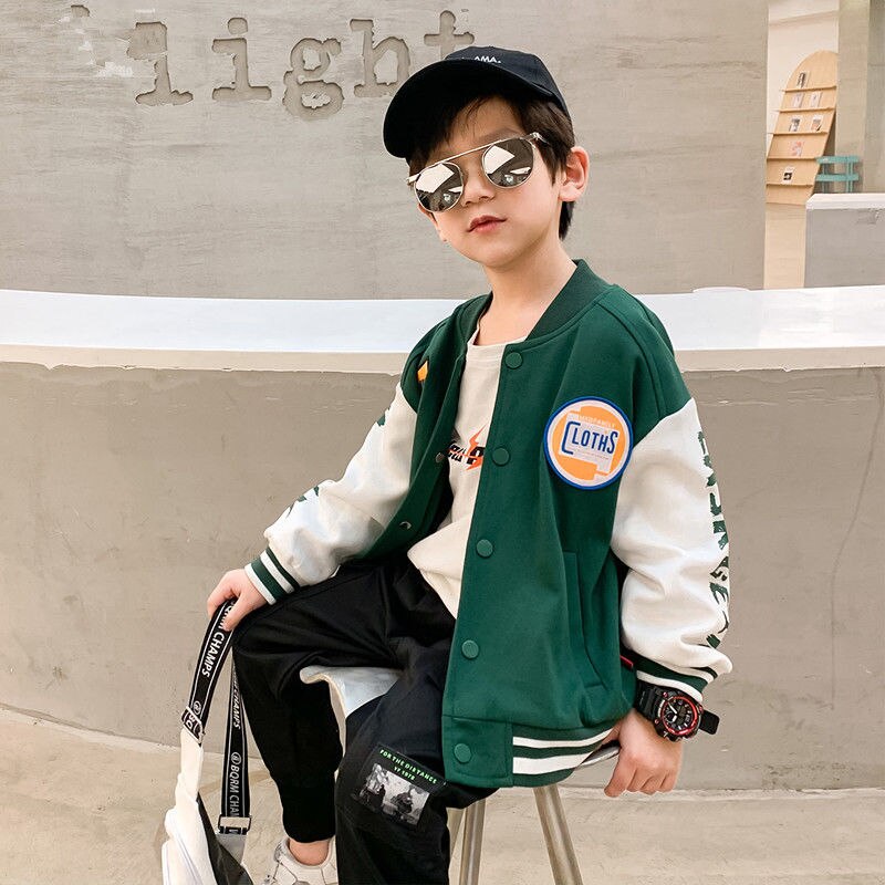 Chaqueta de béisbol para niños y adolescentes, ropa de salida, abrigo de 4, 6, 8, 10, 12 y 14 años, primavera y otoño, 2022: Green / 13