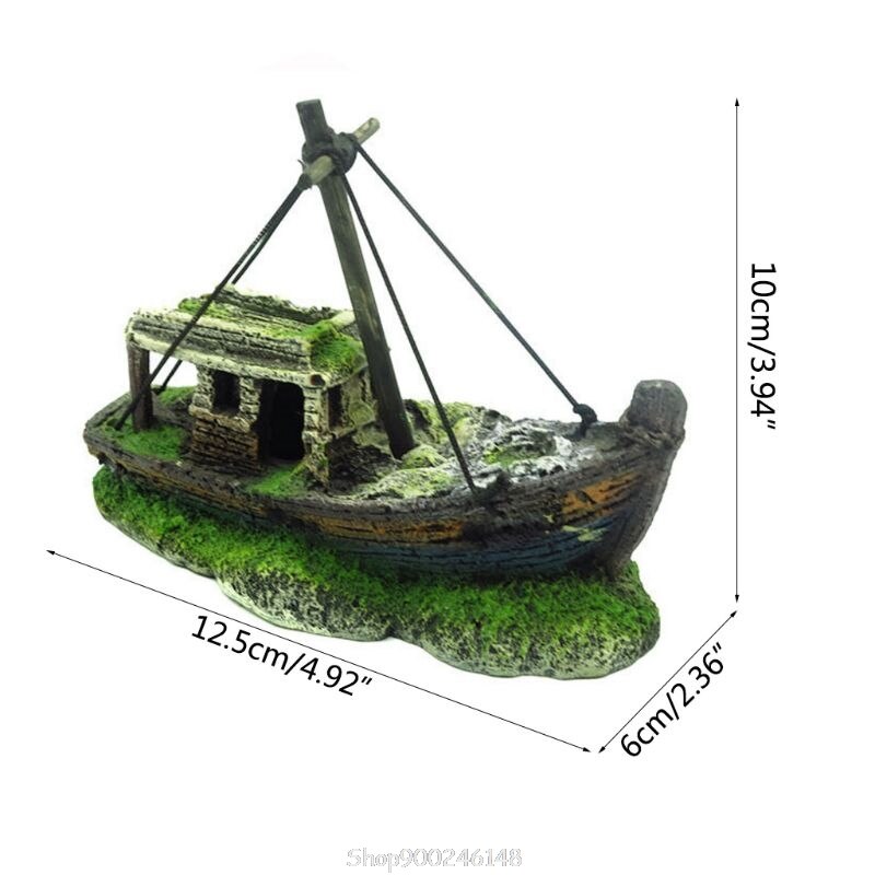 Decoración de acuario naufragio forma de barco rota ornamento de resina peces Ttank paisaje accesorios O09 20