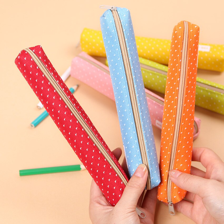 Kawaii pieni tuore kangas vetoketju kynäkotelot kawaii piste naisille koulu tarvikkeet paperitavara laukku