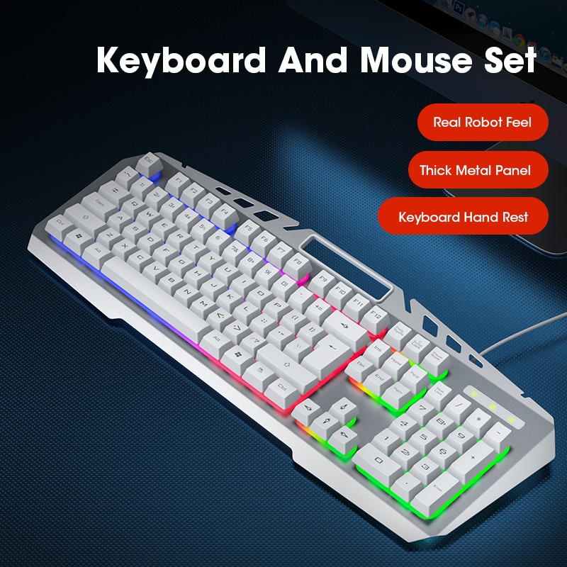 Wired Gaming Keyboard Mouse Gamer Kit PC Gamer Mechanical Feel Keyboards Rainbow Backlight Computer Backlit 104 Keys Keycaps Set