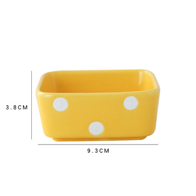 square snack plate divided grid plate household ceramic platter snack nut plate sauce plate fruit plate dish: Polka dot yellow