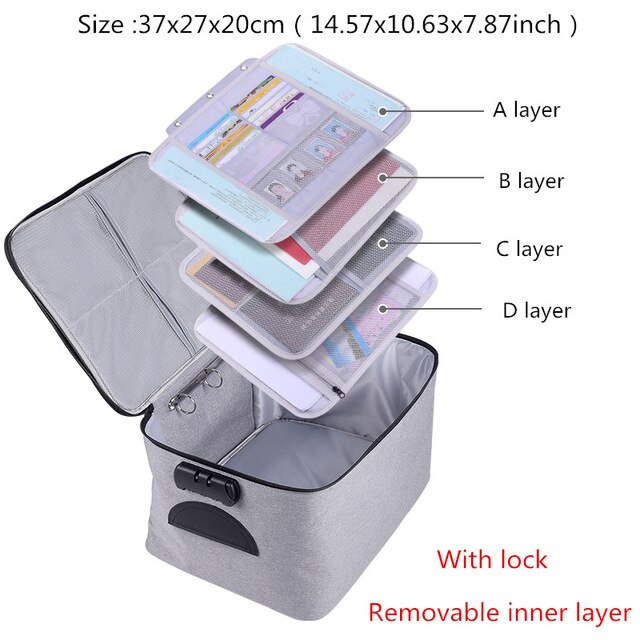 Large Briefcase Document Bag Waterproof Business Official Seal Organizer Files Folder Ticket Card Travel Office Accessories Item: F Gray