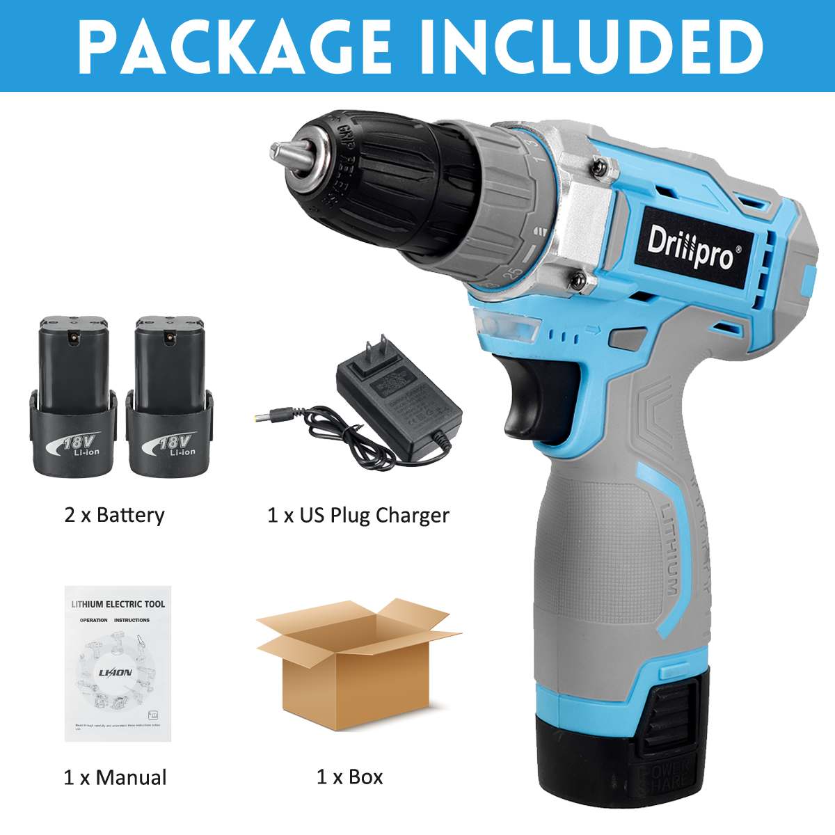 Drillpro-taladro inalámbrico de 12V, 16V, 21V, 10MM, 25 + 1, minicontrolador de potencia, batería de iones de litio, herramientas eléctricas