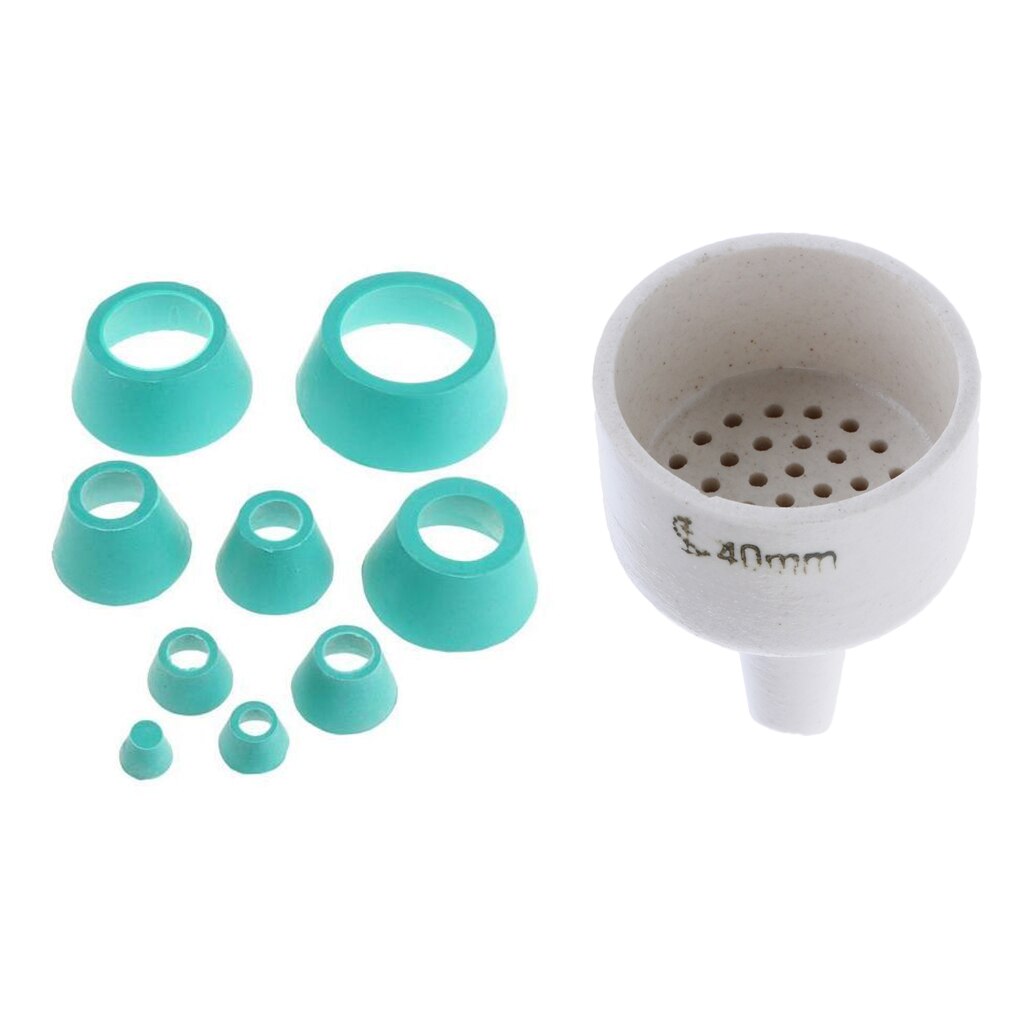 Pack of 9pcs Rubber Buchner Funnel Flask Tapered Filter Adapter Cone Set&amp;Porcelain Buchner Funnel Chemistry Labware 40mm