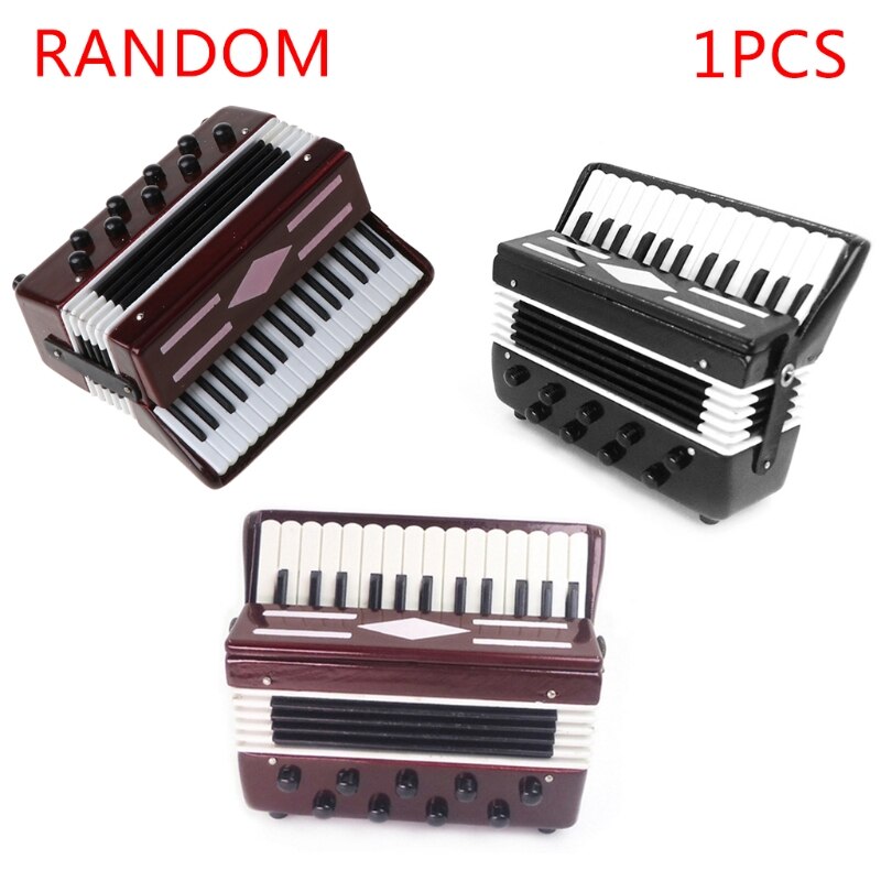 Mini 1/12 Dollhouse Wooden Accordion Miniature Musical Instruments Model Collection Home Decor Toys