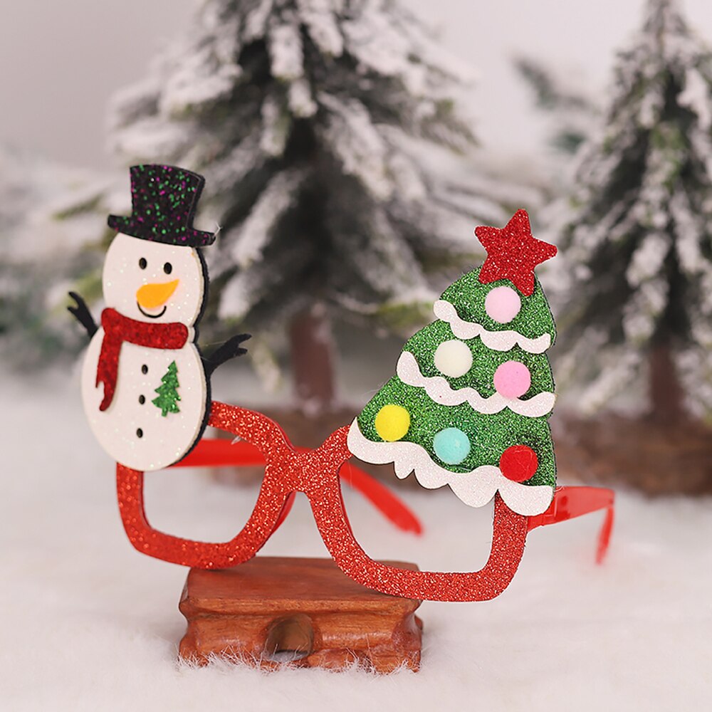 Juldekorationer tecknad gubbe glasögon ram glittrade glasögon ingen lins för barn vuxna julfest: 3