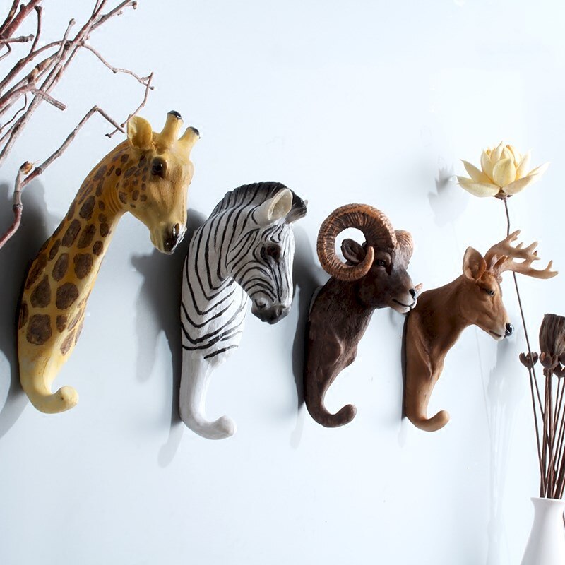 Ganchos de resina para colgar ropa, anzuelos de animales, antílope, cebra, elefante, jirafa, orangután, decoración de pared, 1 ud.