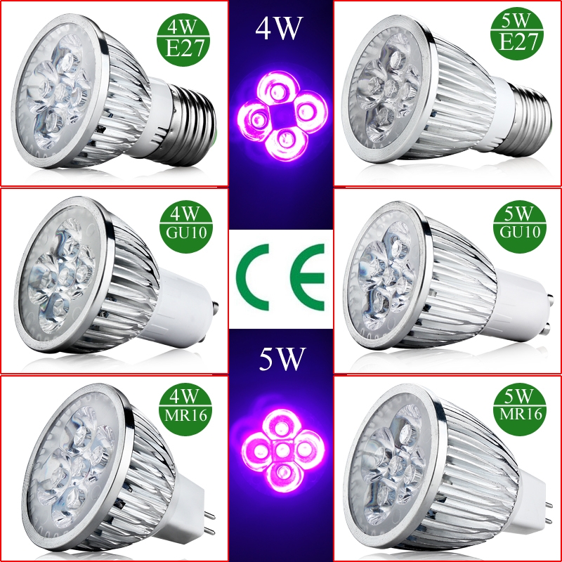 Plantaardige Licht 4W 5W E27 GU10 Ac 85-265V Uv Led Ultraviolette 395-400nm spotlight Lamp MR16 12V Violet Licht