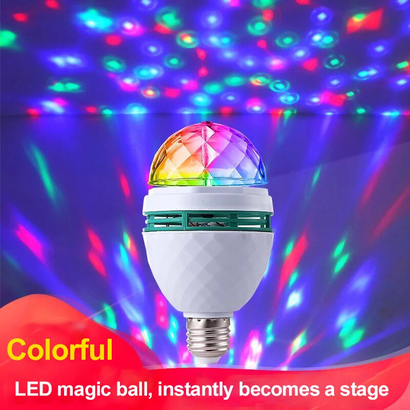 E27 RGB LED Bulbs Funny Crystal Ball Auto Rotating LED Stage Light Bulb Disco Lights Party Lamp Stage Lights Wedding Decro