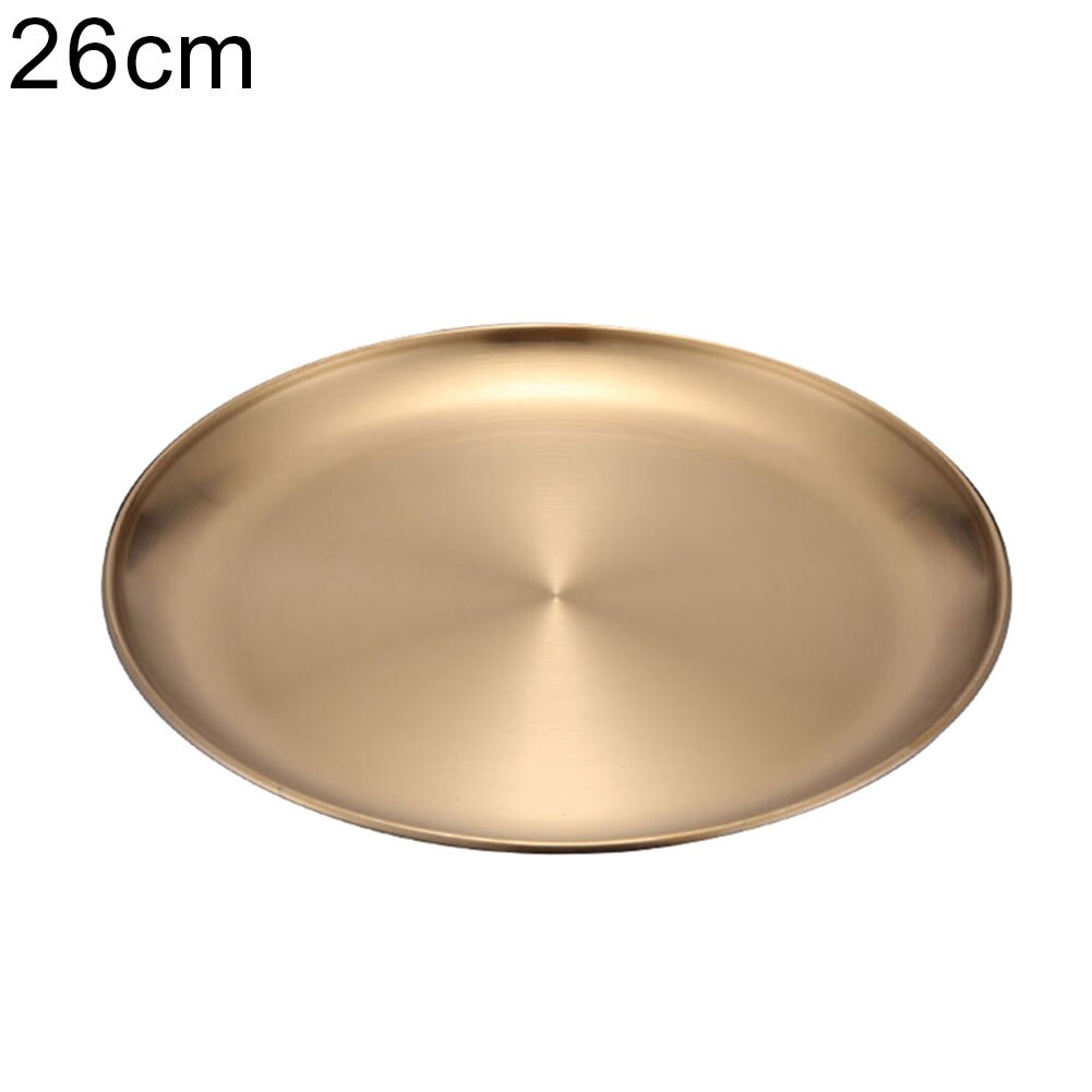 1Pcs Gold Stainless Steel Round Plate Tray Dinner Dishes Food Snacks Steak Fish Plate Eco-friendly Tableware for Kitchen Hotel: 26cm